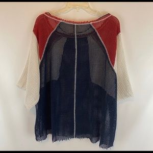 Free People Red, Blue, and White  Mesh Top E215